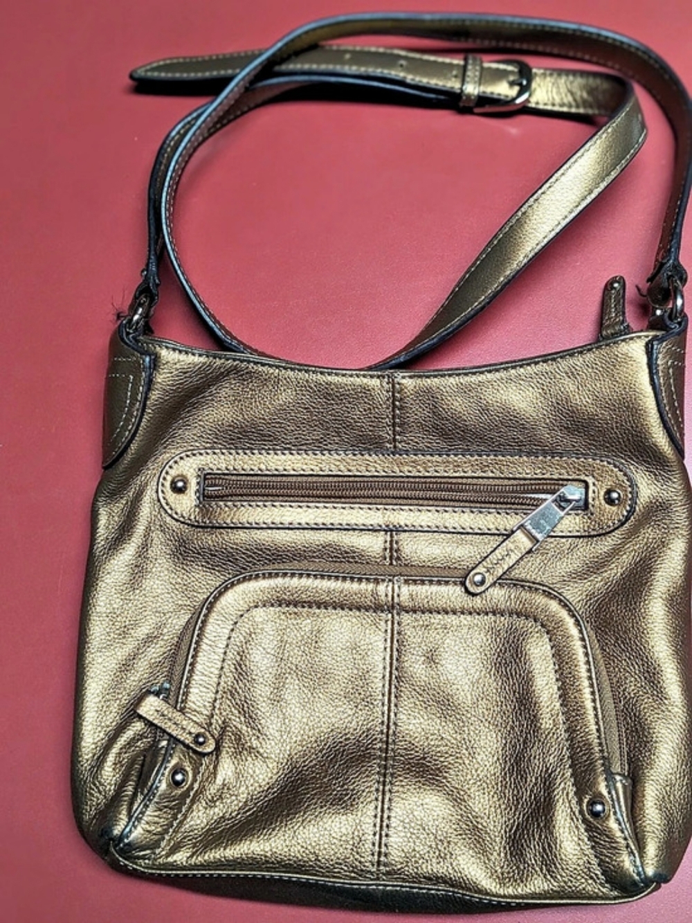 Tignanello Metallic Gold & Brown Crossbody Bag